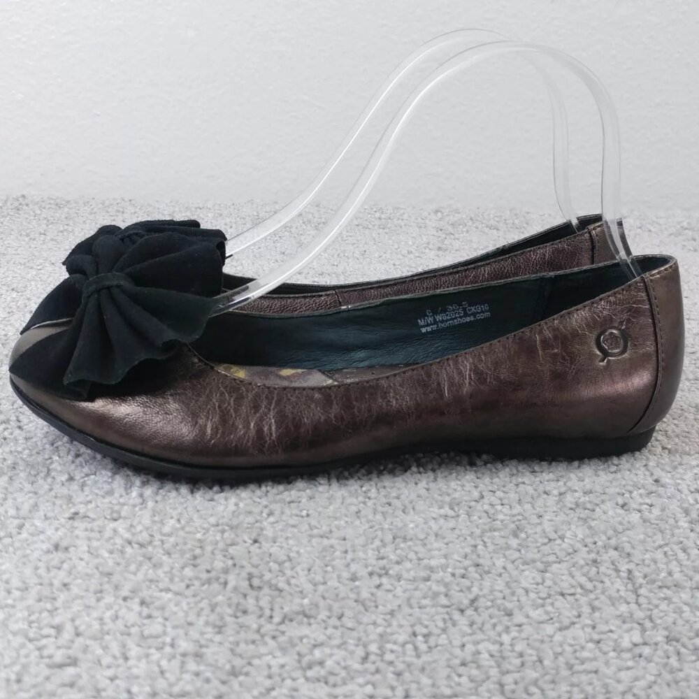 Born Molly Ballet Flats Womens 6 Comfort Shoes Slip On Bow Brown Bronze Leather - Picture 5 of 11